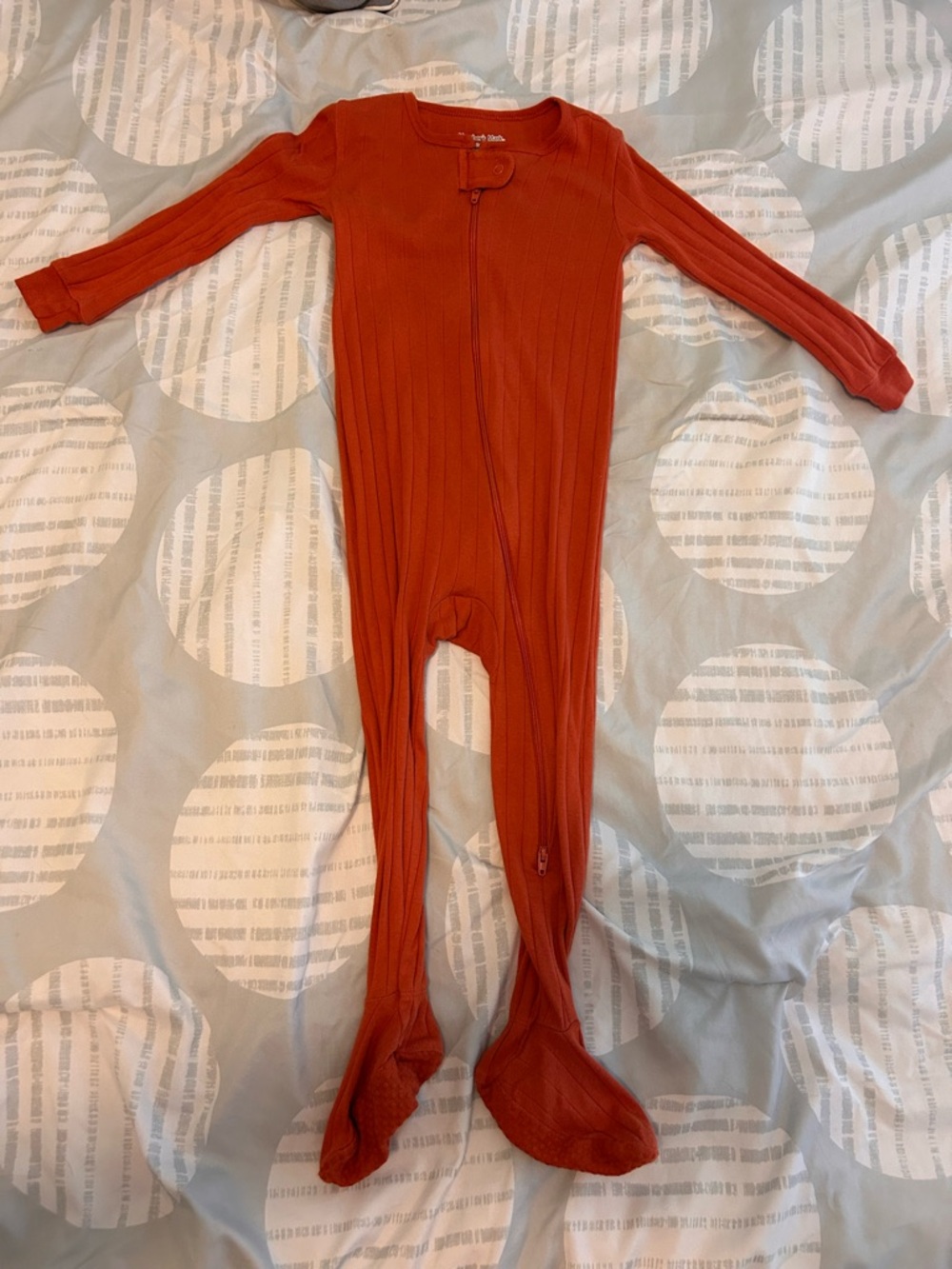 Children's Ribbed Footed Zipper Pajama - Rust